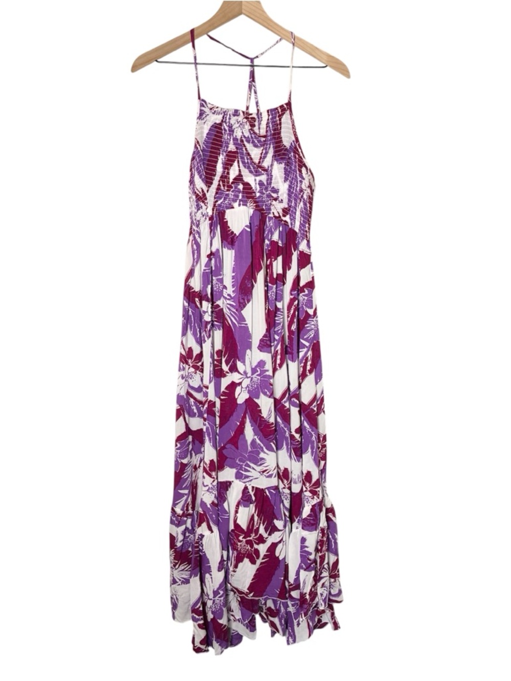 Free People Intimately Heat Wave Smocked Floral Maxi Dress Tiered Ruffle